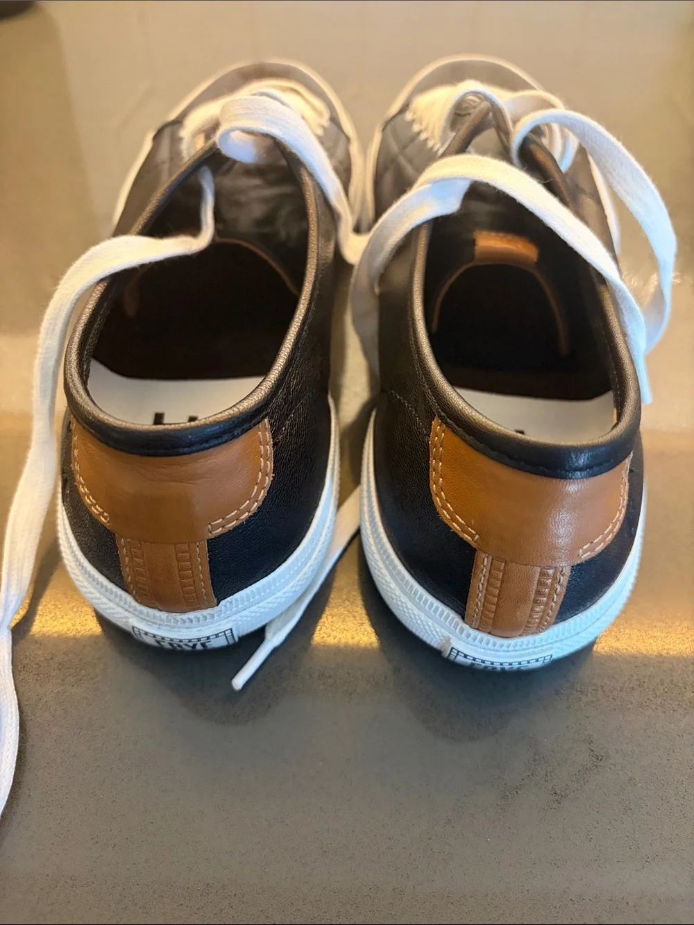 Frye Black Leather Low-Top Sneakers with White Laces